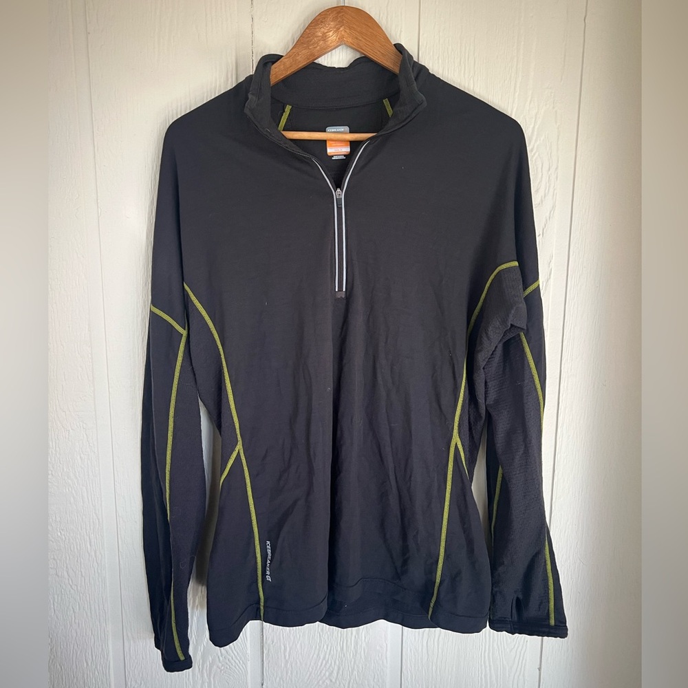 Icebreaker Merino Black and Green half zip Base Layer